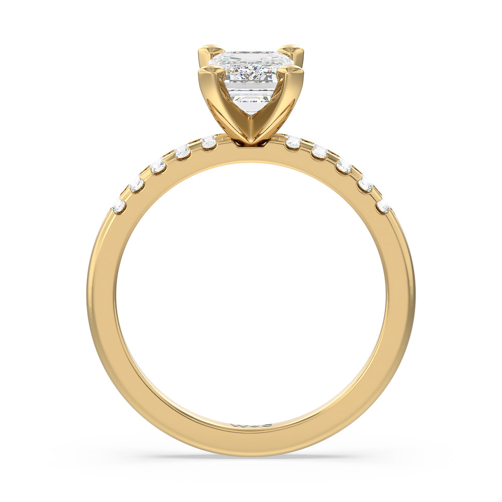 Lyra Medi Traditional Pave Diamond Engagement Ring with Emerald Cut Diamond in 14KT Yellow Gold view 2
