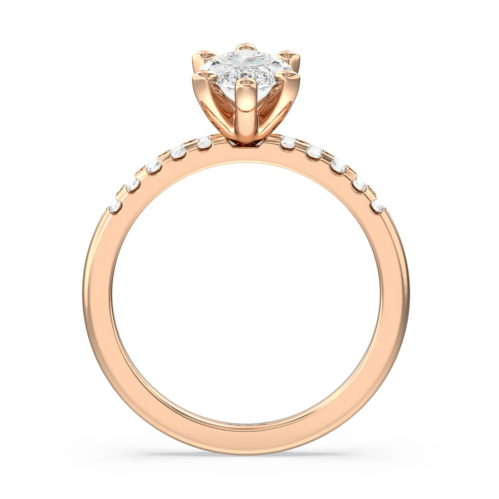 Lyra Medi Traditional Pave Diamond Engagement Ring with Marquise Cut Diamond in 14KT Rose Gold view 2
