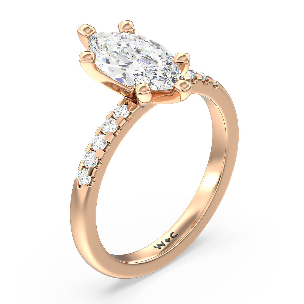 Lyra Medi Traditional Pave Diamond Engagement Ring with Marquise Cut Diamond in 14KT Rose Gold view 3
