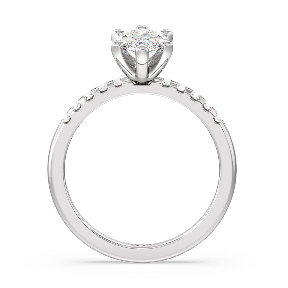 Lyra Medi Traditional Pave Diamond Engagement Ring with Marquise Cut Diamond in 14KT Platinum view 2
