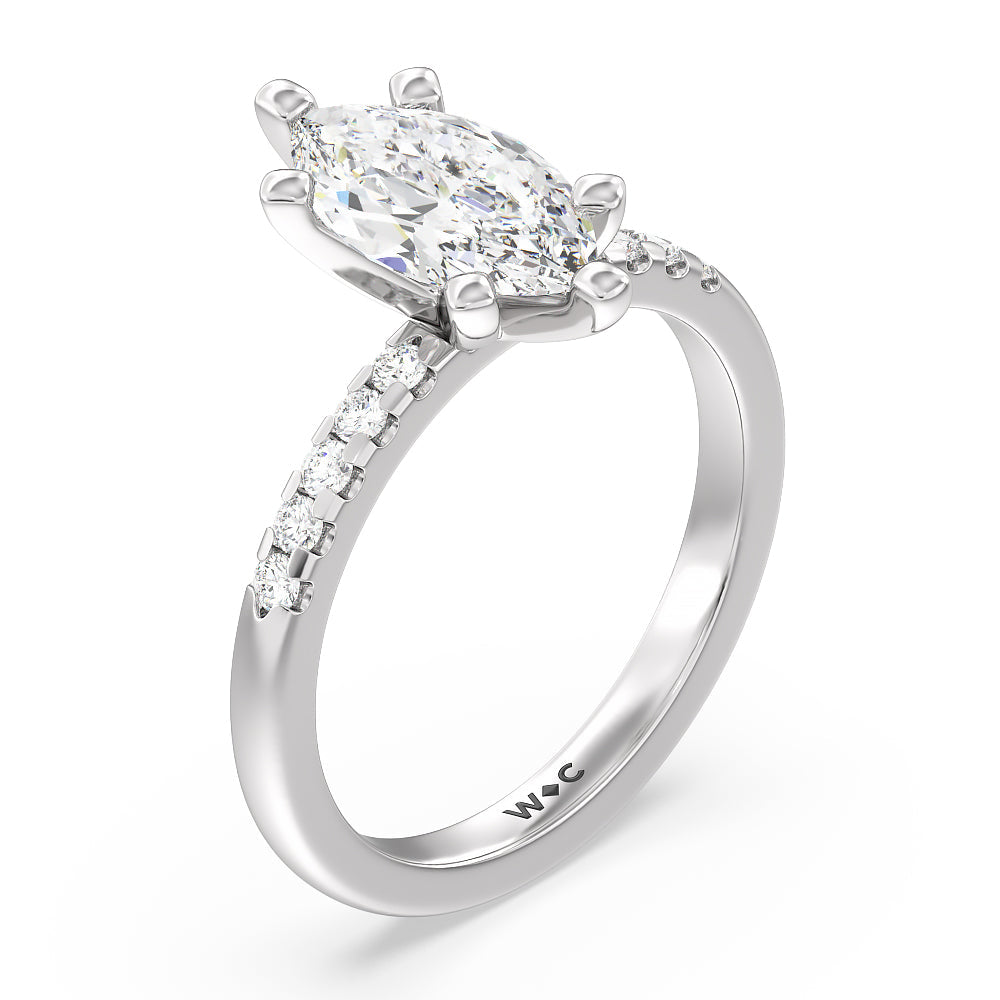 Lyra Medi Traditional Pave Diamond Engagement Ring with Marquise Cut Diamond in 14KT Platinum view 3
