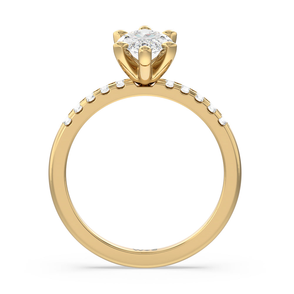 Lyra Medi Traditional Pave Diamond Engagement Ring with Marquise Cut Diamond in 14KT Yellow Gold view 2
