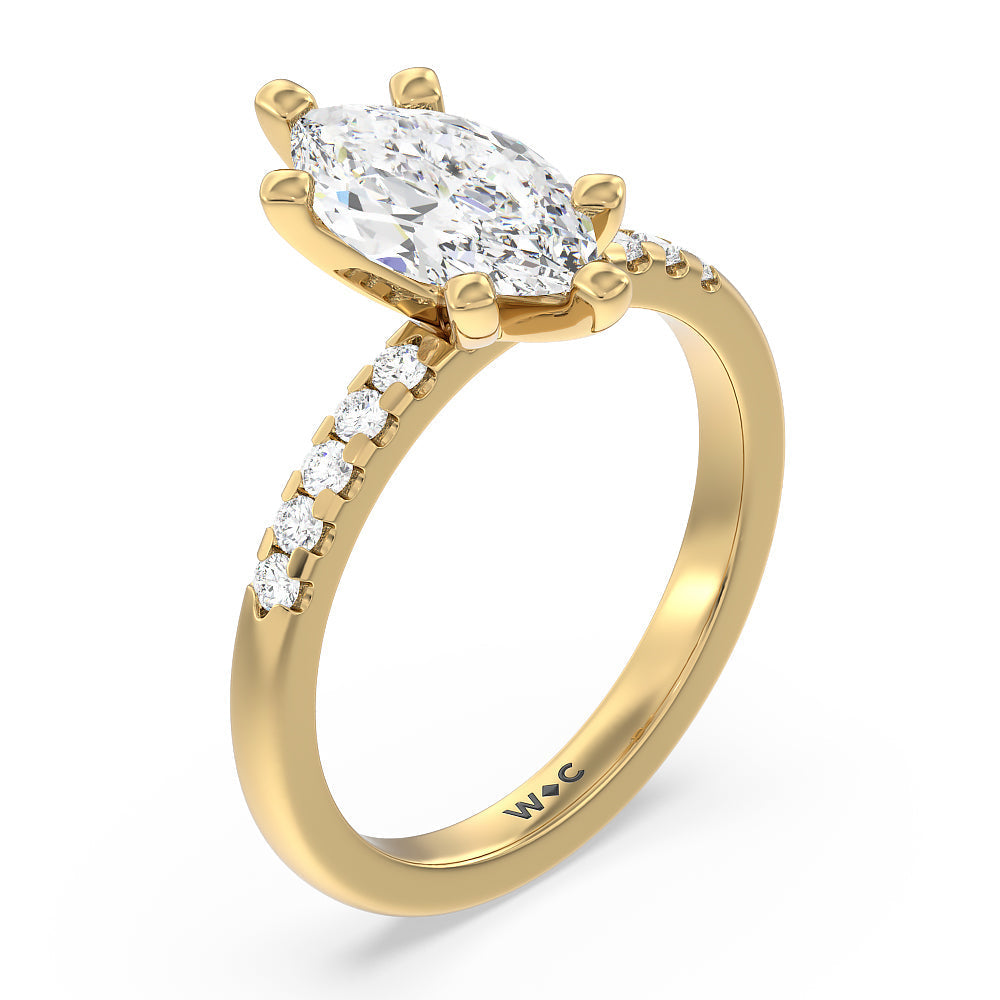Lyra Medi Traditional Pave Diamond Engagement Ring with Marquise Cut Diamond in 14KT Yellow Gold view 3
