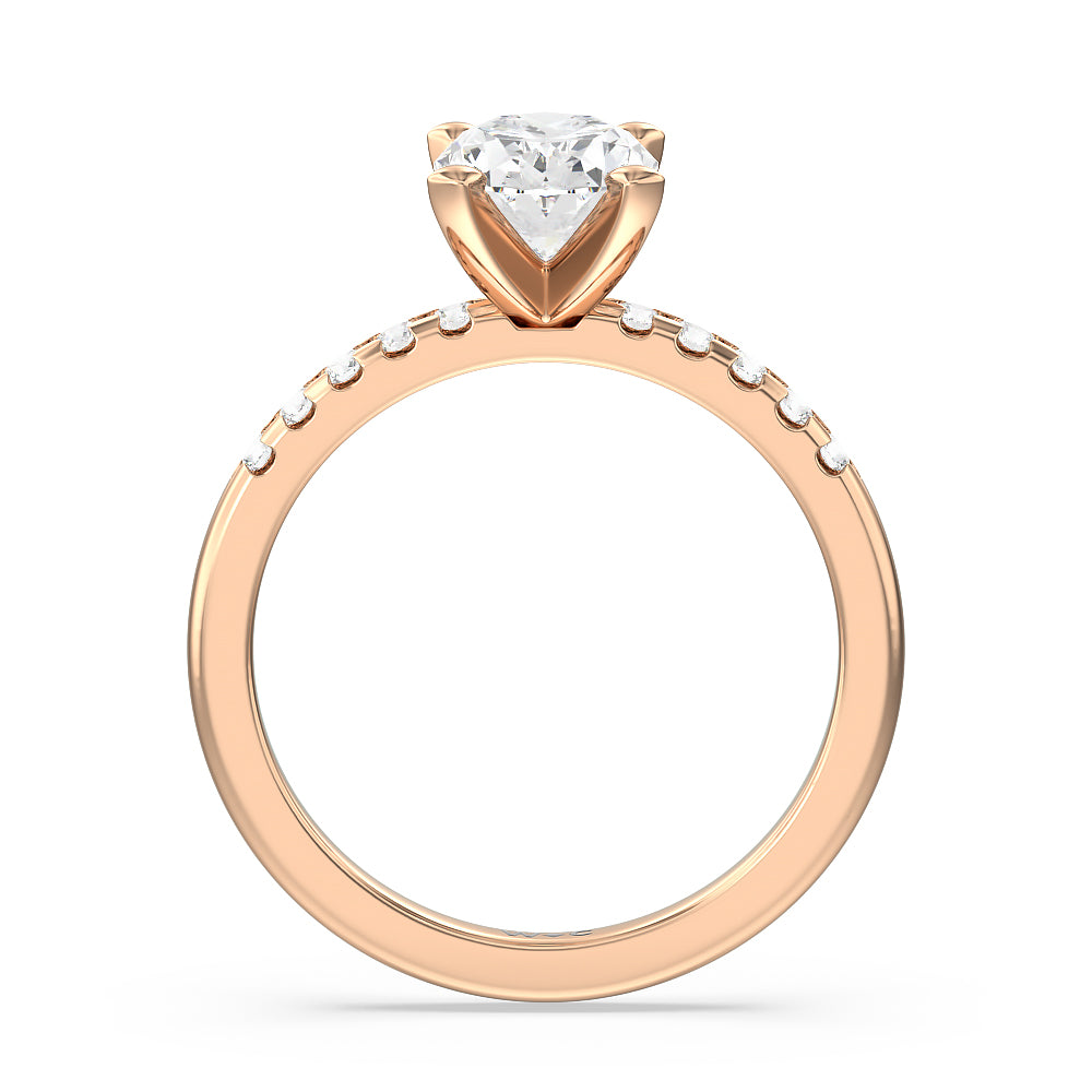 Lyra Medi Traditional Pave Diamond Engagement Ring with Oval Cut Diamond in 14KT Rose Gold view 2
