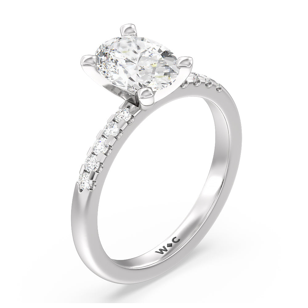 Lyra Medi Traditional Pave Diamond Engagement Ring with Oval Cut Diamond in 14KT Platinum view 3

