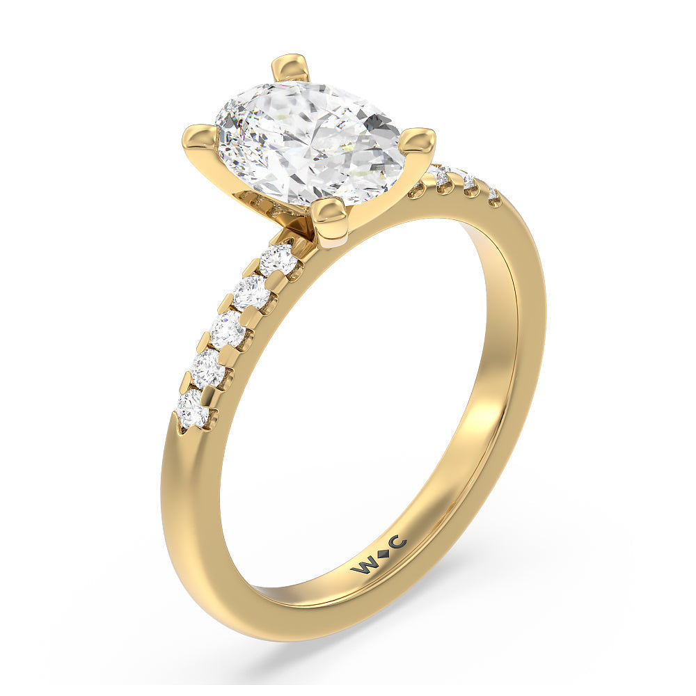 Lyra Medi Traditional Pave Diamond Engagement Ring with Oval Cut Diamond in 14KT Yellow Gold view 3
