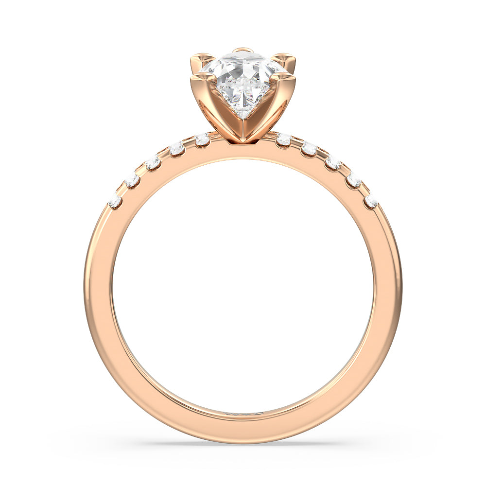Lyra Medi Traditional Pave Diamond Engagement Ring with Pear Cut Diamond in 14KT Rose Gold view 2
