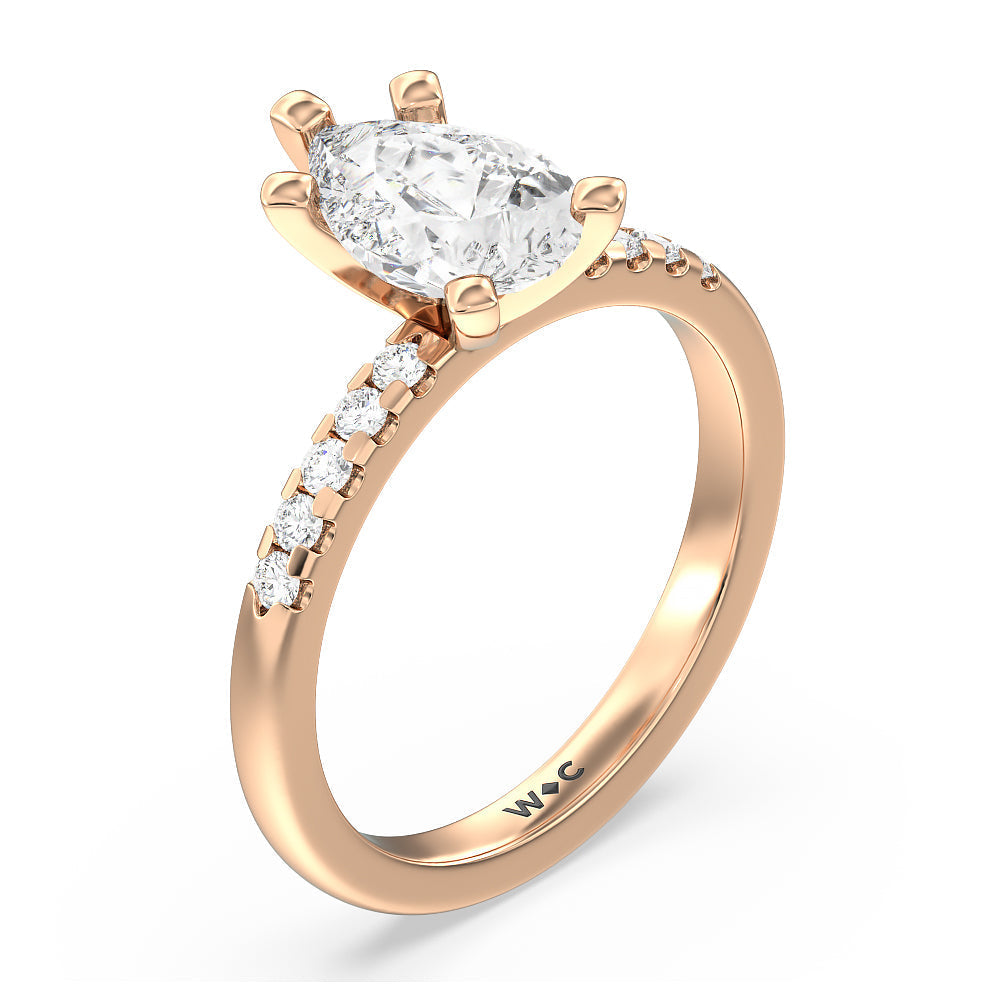 Lyra Medi Traditional Pave Diamond Engagement Ring with Pear Cut Diamond in 14KT Rose Gold view 3
