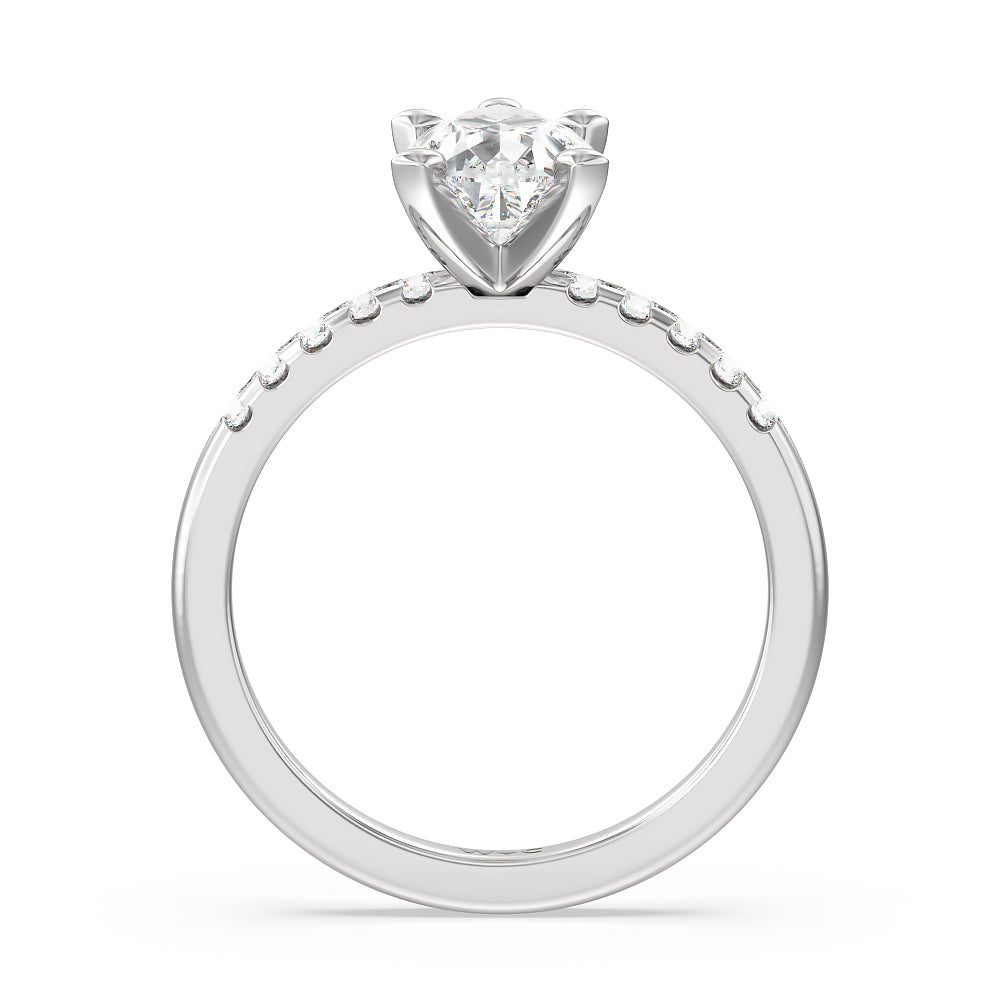 Lyra Medi Traditional Pave Diamond Engagement Ring with Pear Cut Diamond in 14KT Platinum view 2
