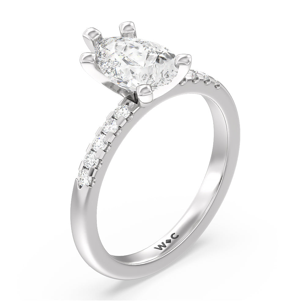 Lyra Medi Traditional Pave Diamond Engagement Ring with Pear Cut Diamond in 14KT Platinum view 3
