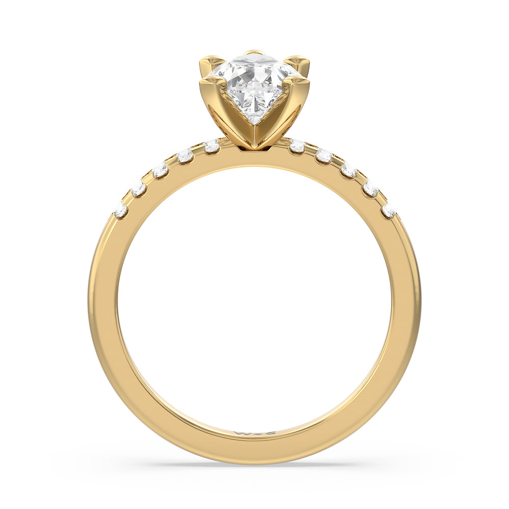 Lyra Medi Traditional Pave Diamond Engagement Ring with Pear Cut Diamond in 14KT Yellow Gold view 2
