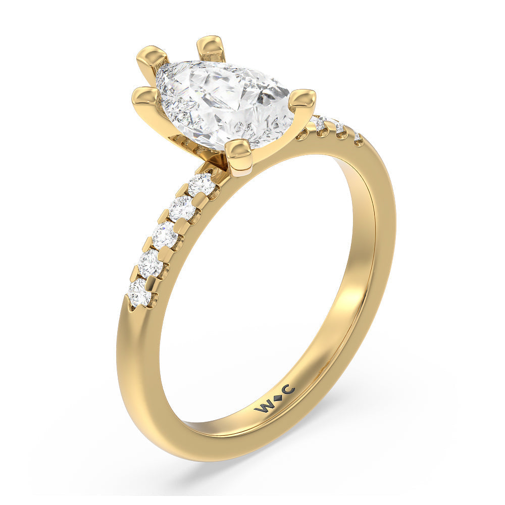 Lyra Medi Traditional Pave Diamond Engagement Ring with Pear Cut Diamond in 14KT Yellow Gold view 3
