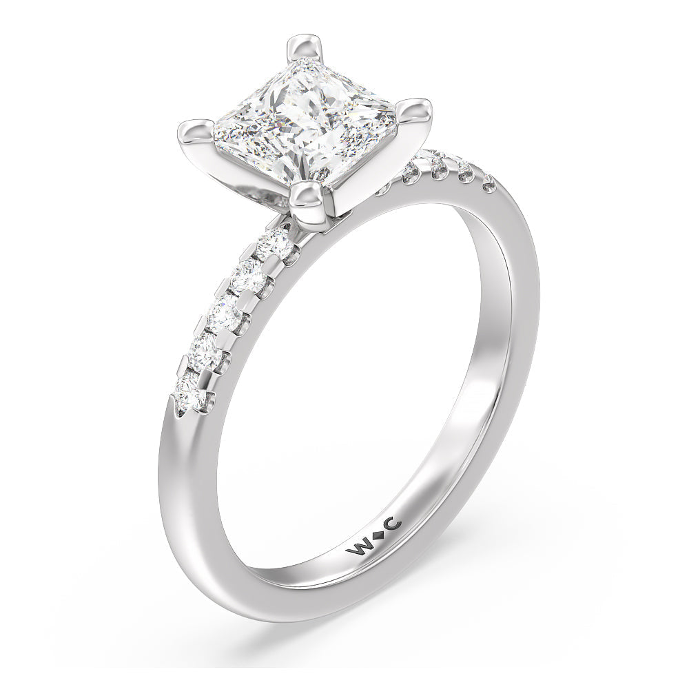 Lyra Medi Traditional Pave Diamond Engagement Ring with Princess Cut Diamond in 14KT Platinum view 3
