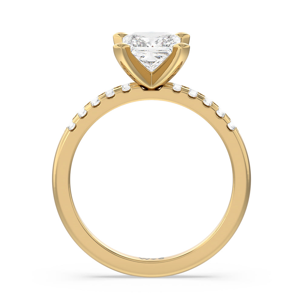 Lyra Medi Traditional Pave Diamond Engagement Ring with Princess Cut Diamond in 14KT Yellow Gold view 2

