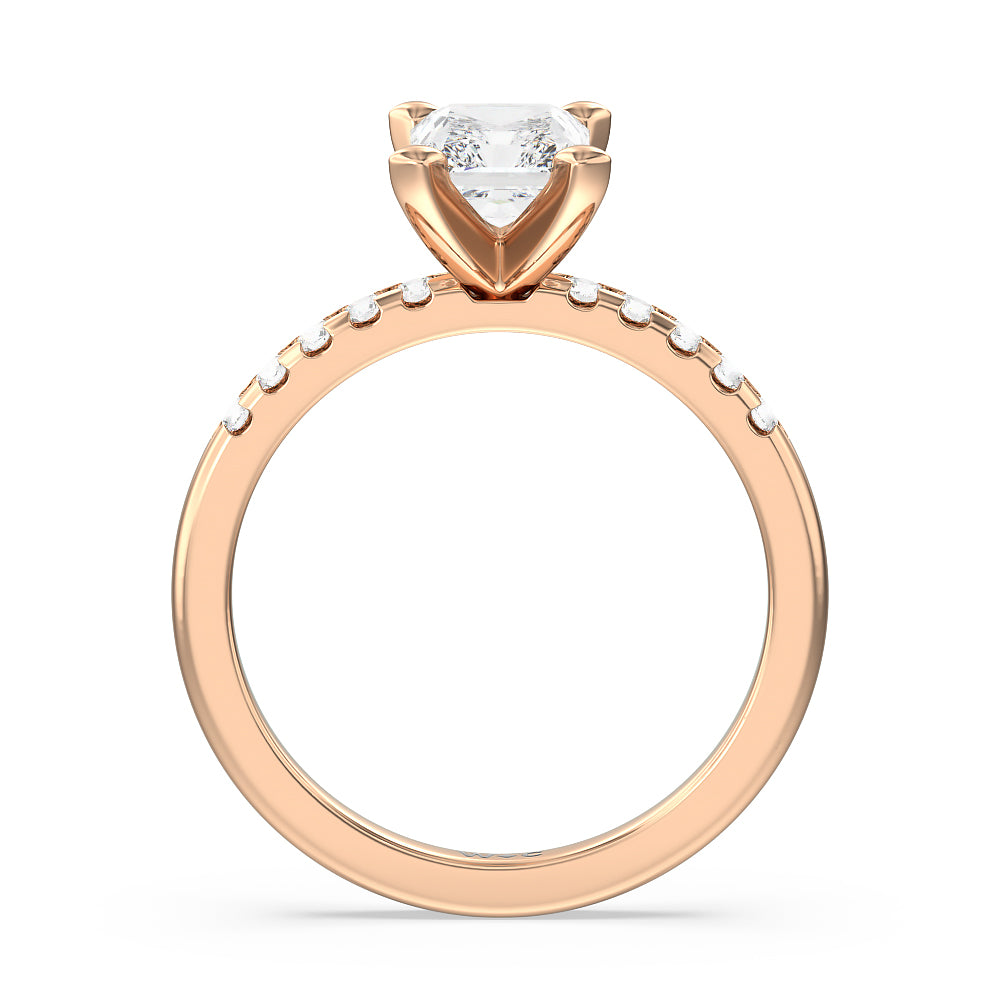 Lyra Medi Traditional Pave Diamond Engagement Ring with Radiant Cut Diamond in 14KT Rose Gold view 2
