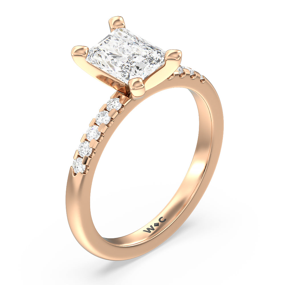 Lyra Medi Traditional Pave Diamond Engagement Ring with Radiant Cut Diamond in 14KT Rose Gold view 3
