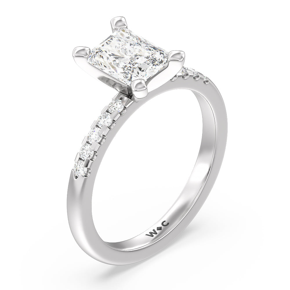 Lyra Medi Traditional Pave Diamond Engagement Ring with Radiant Cut Diamond in 14KT Platinum view 3
