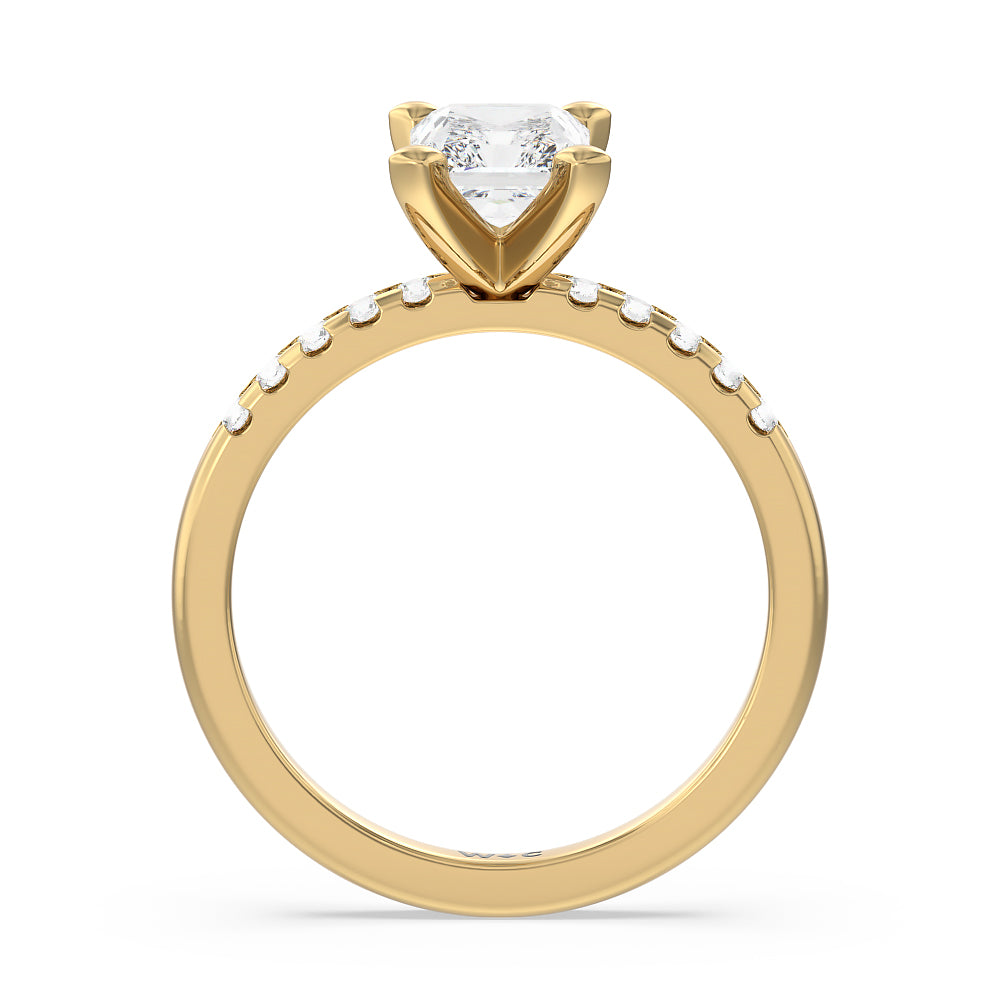 Lyra Medi Traditional Pave Diamond Engagement Ring with Radiant Cut Diamond in 14KT Yellow Gold view 2
