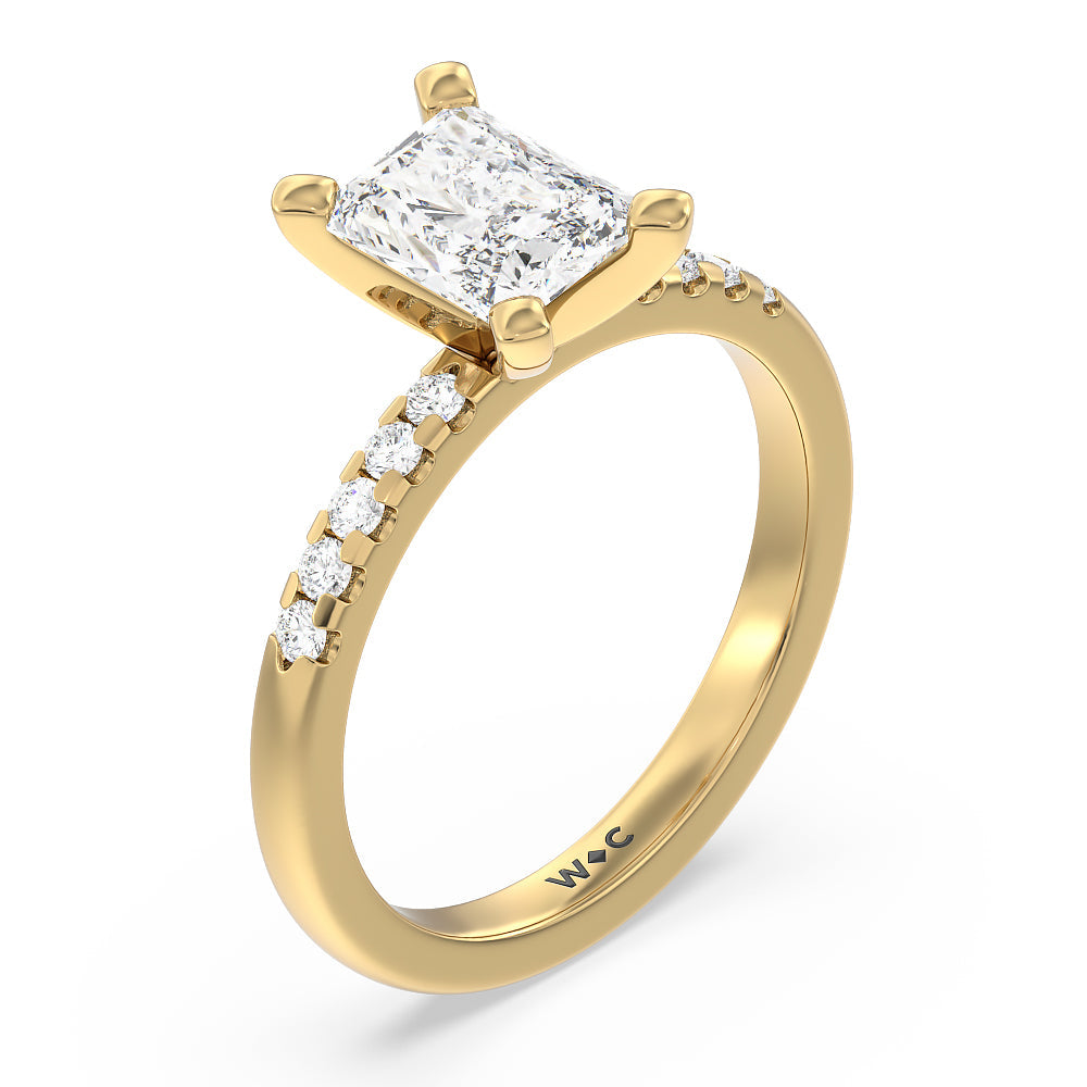 Lyra Medi Traditional Pave Diamond Engagement Ring with Radiant Cut Diamond in 14KT Yellow Gold view 3
