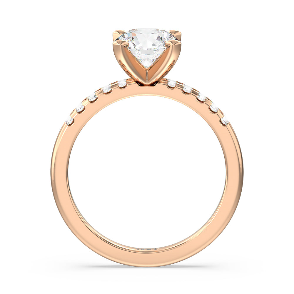 Lyra Medi Traditional Pave Diamond Engagement Ring with Round Cut Diamond in 14KT Rose Gold view 2
