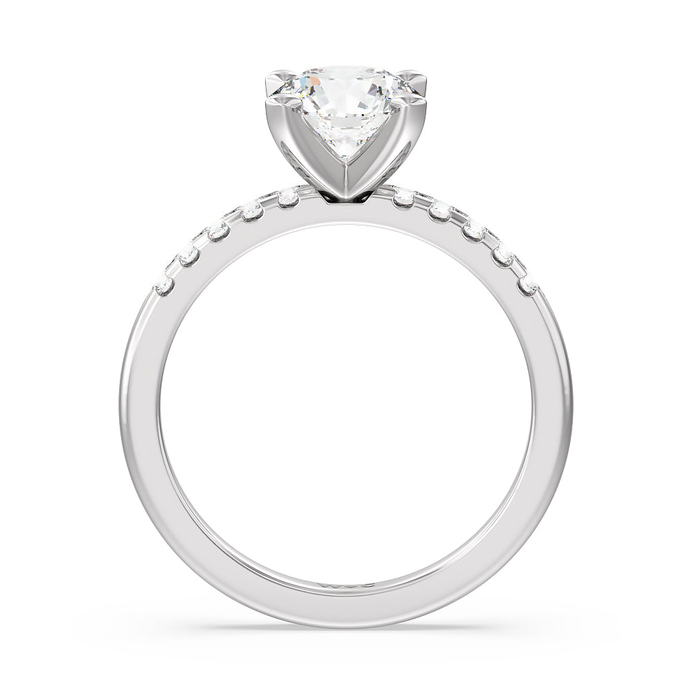 Lyra Medi Traditional Pave Diamond Engagement Ring with Round Cut Diamond in 14KT Platinum view 2
