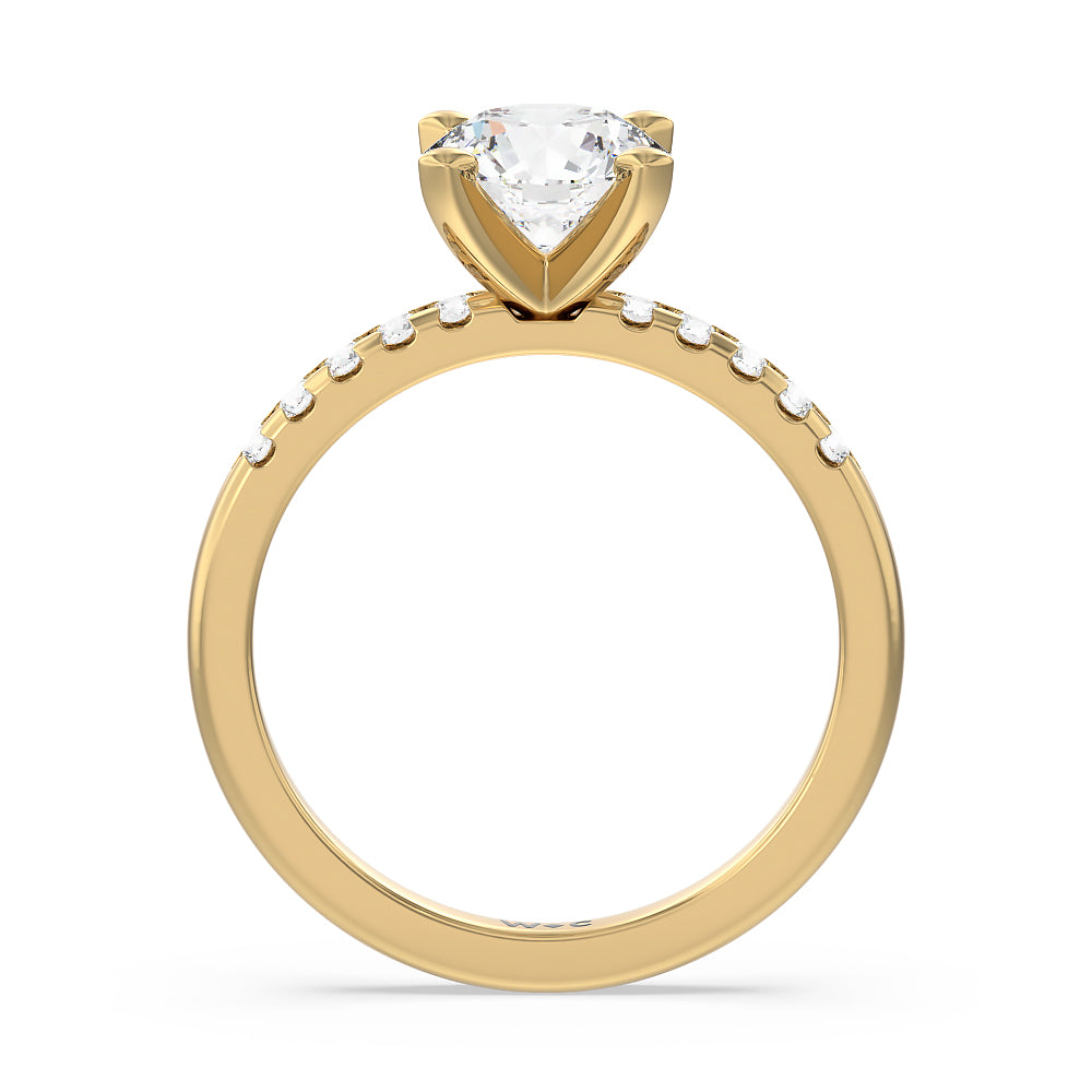 Lyra Medi Traditional Pave Diamond Engagement Ring with Round Cut Diamond in 14KT Yellow Gold view 2
