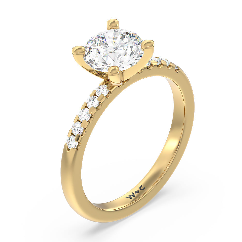 Lyra Medi Traditional Pave Diamond Engagement Ring with Round Cut Diamond in 14KT Yellow Gold view 3
