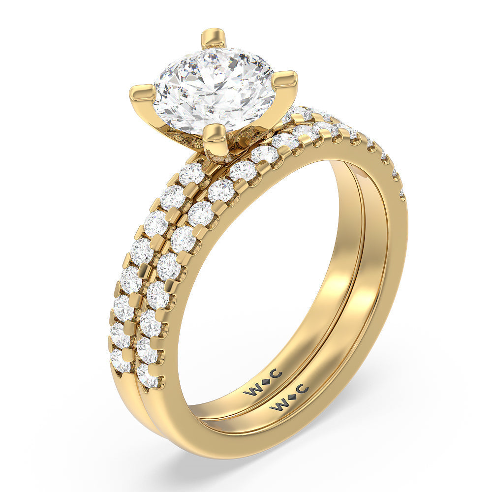 Vela Medi Traditional Pave Diamond Engagement Ring with Emerald Cut Diamond in 14KT Yellow Gold view 4
