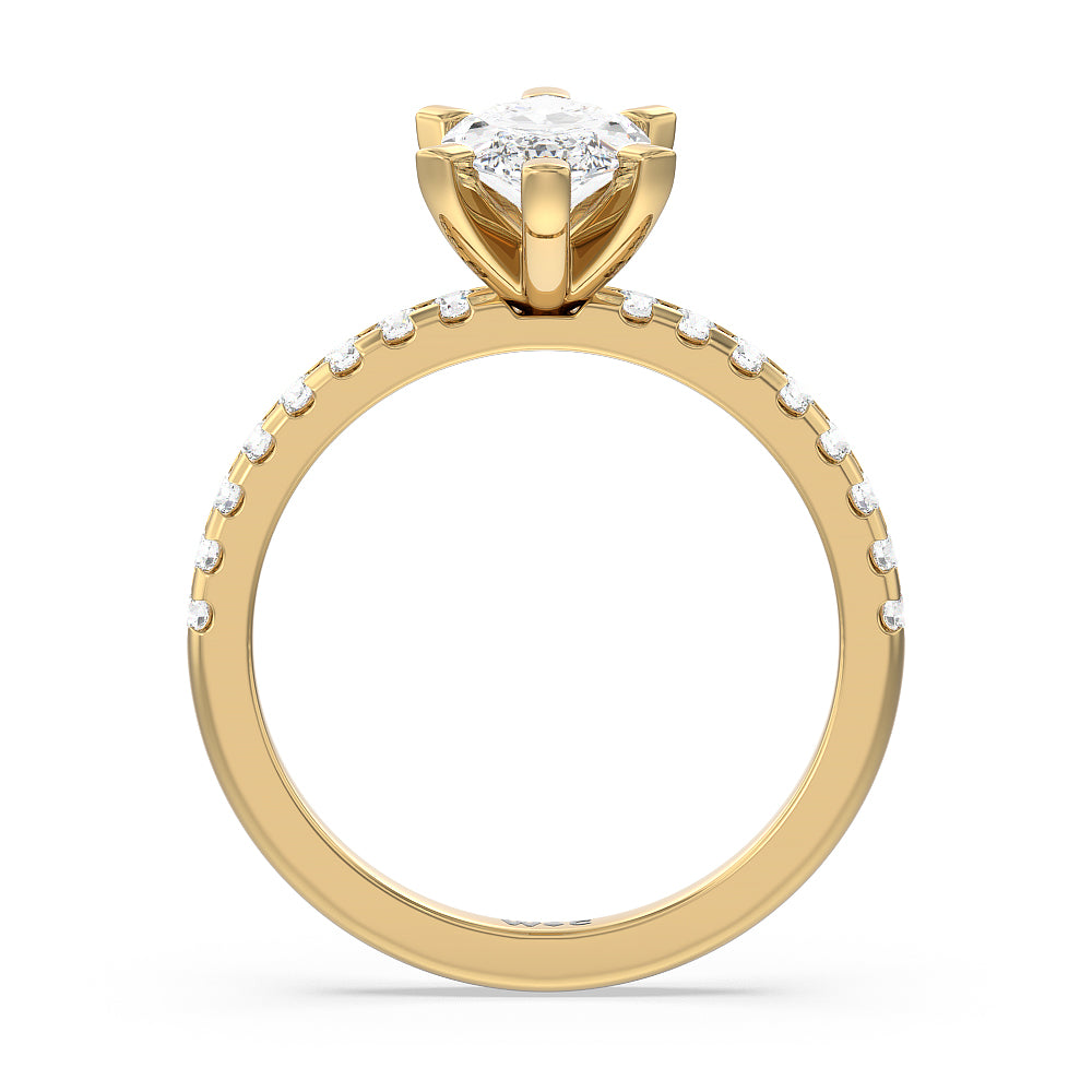 Vela Medi Traditional Pave Diamond Engagement Ring with Marquise Cut Diamond in 14KT Yellow Gold view 2
