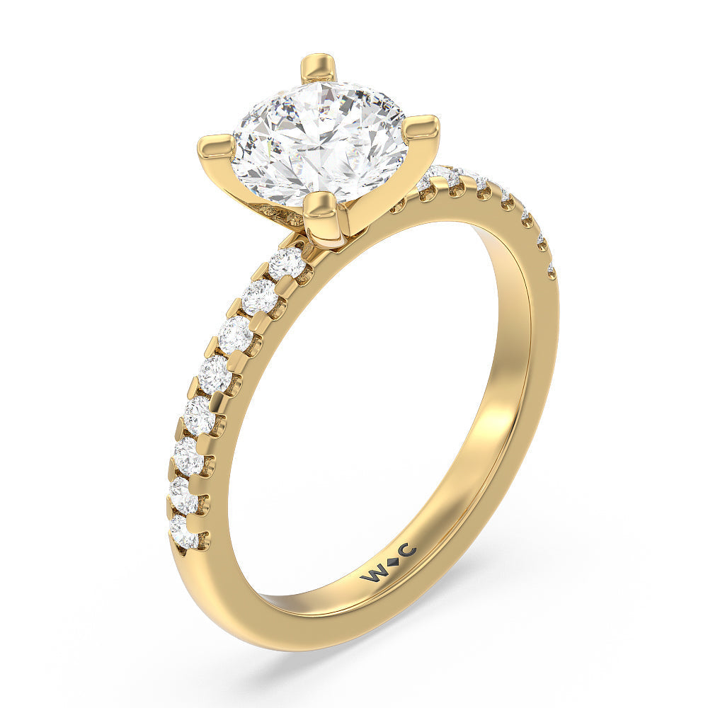 Vela Medi Traditional Pave Diamond Engagement Ring with Round Cut Diamond in 14KT Yellow Gold view 3
