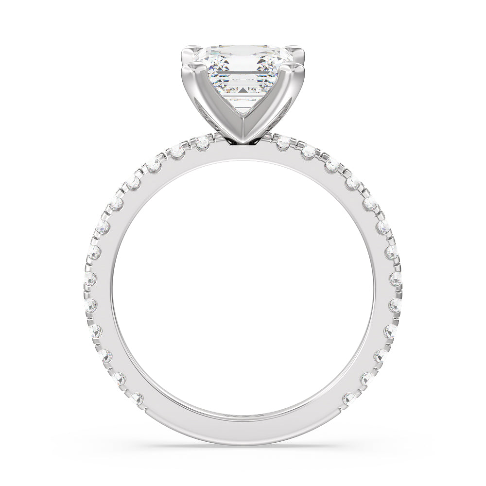 Asscher Cut Ara Medi Traditional Pave Diamond Engagement Ring with Lab Grown Diamond in 14KT Platinum view 2
