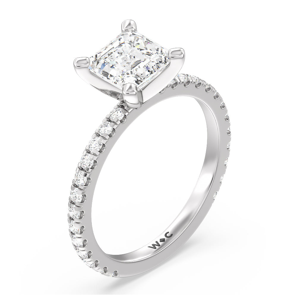Asscher Cut Ara Medi Traditional Pave Diamond Engagement Ring with Lab Grown Diamond in 14KT Platinum view 3
