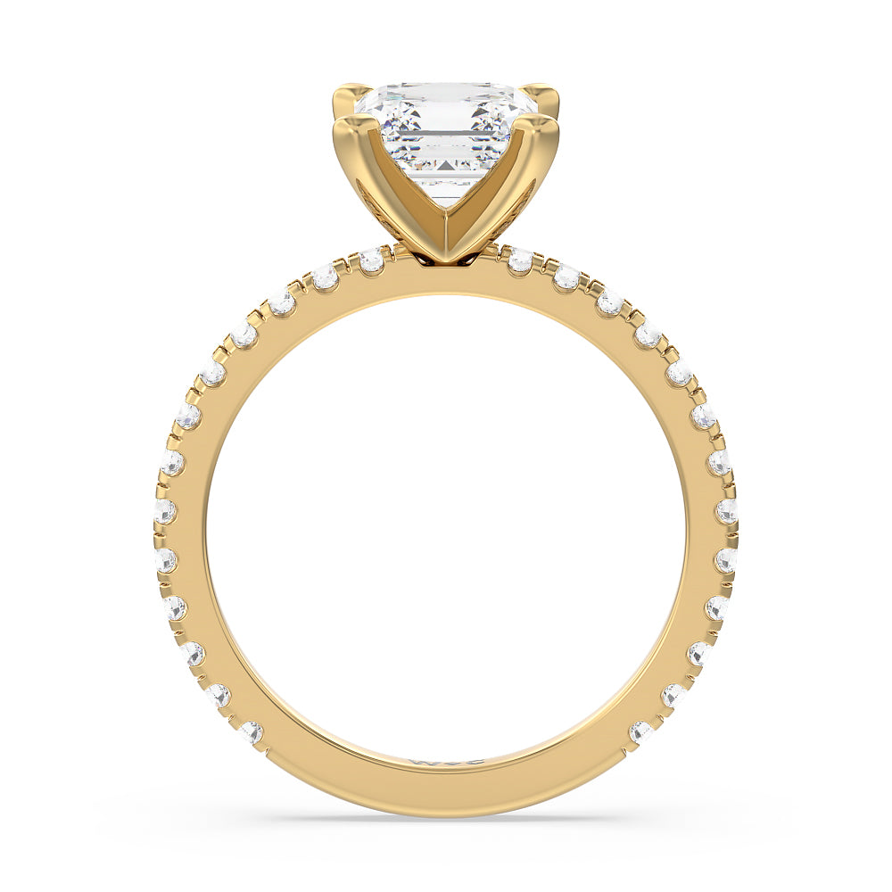 Asscher Cut Ara Medi Traditional Pave Diamond Engagement Ring with Lab Grown Diamond in 14KT Yellow Gold view 2
