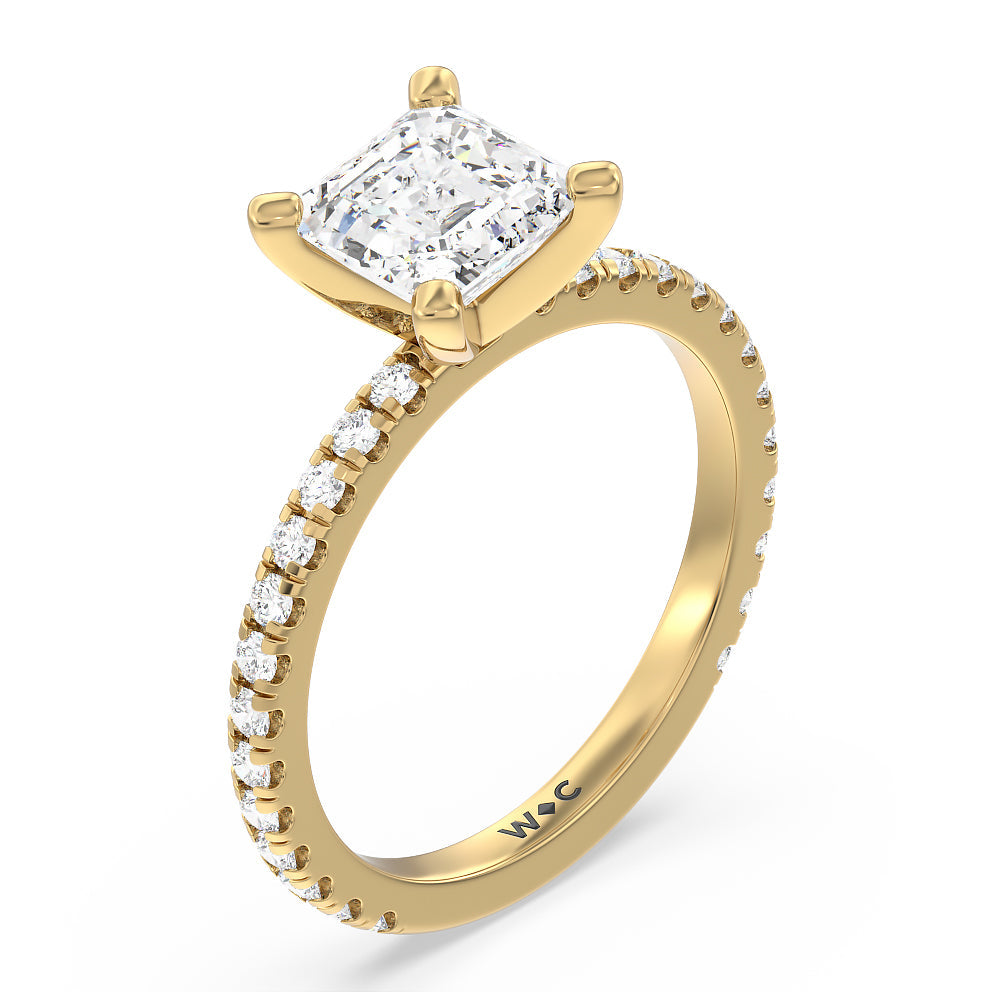 Asscher Cut Ara Medi Traditional Pave Diamond Engagement Ring with Lab Grown Diamond in 14KT Yellow Gold view 3
