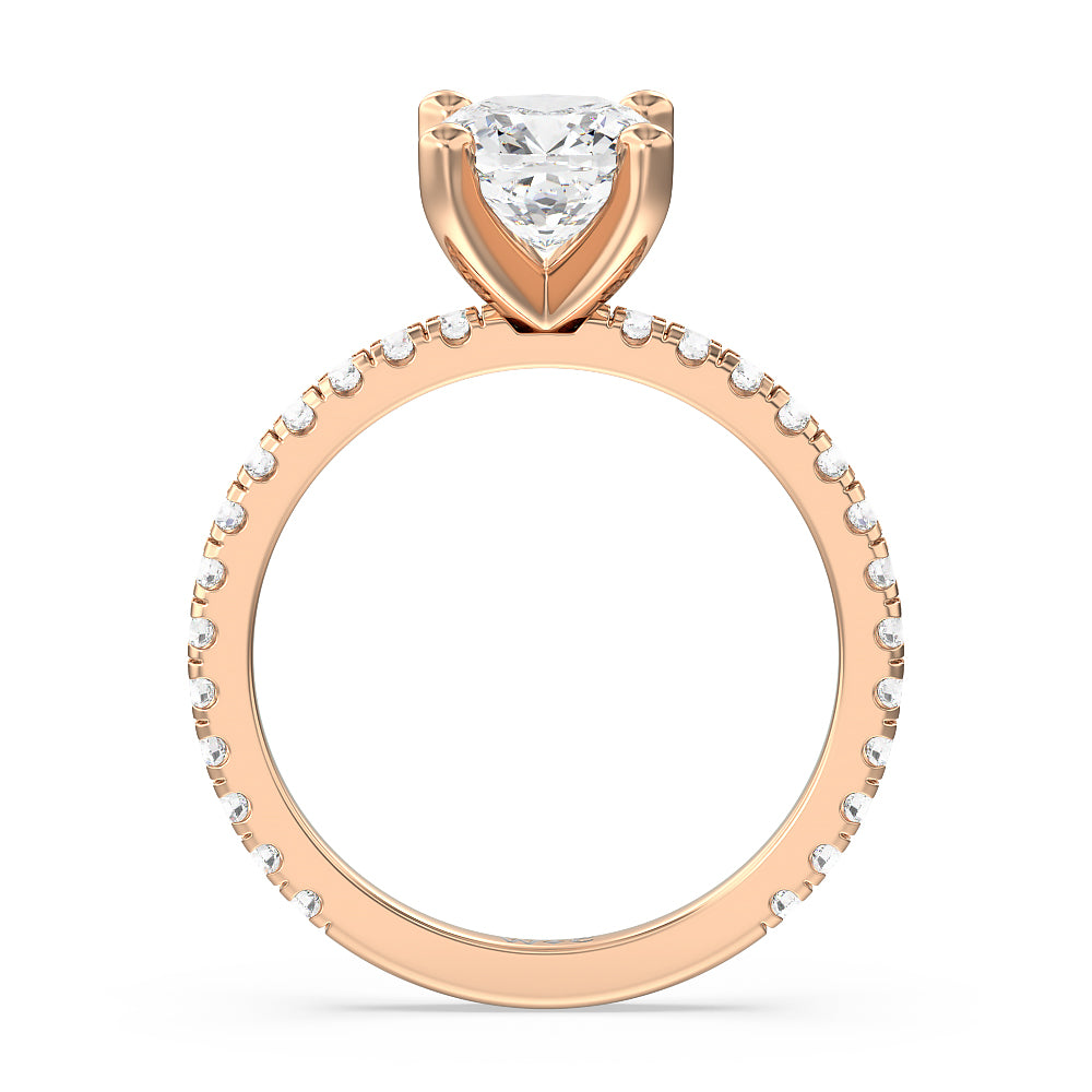 Cushion Cut Ara Medi Traditional Pave Diamond Engagement Ring with Lab Grown Diamond in 14KT Rose Gold view 2
