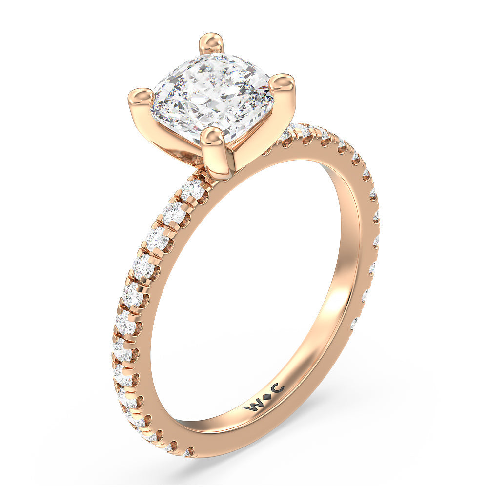 Cushion Cut Ara Medi Traditional Pave Diamond Engagement Ring with Lab Grown Diamond in 14KT Rose Gold view 3
