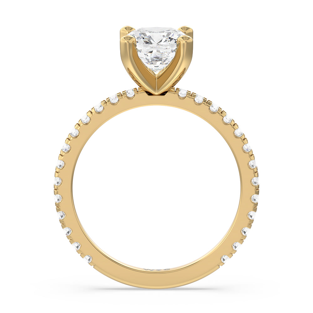Cushion Cut Ara Medi Traditional Pave Diamond Engagement Ring with Lab Grown Diamond in 14KT Yellow Gold view 2
