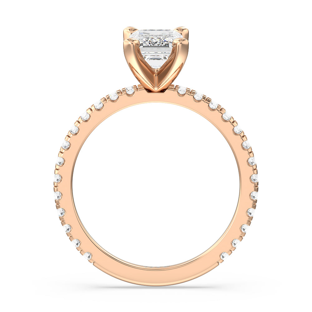 Emerald Cut Ara Medi Traditional Pave Diamond Engagement Ring with Lab Grown Diamond in 14KT Rose Gold view 2
