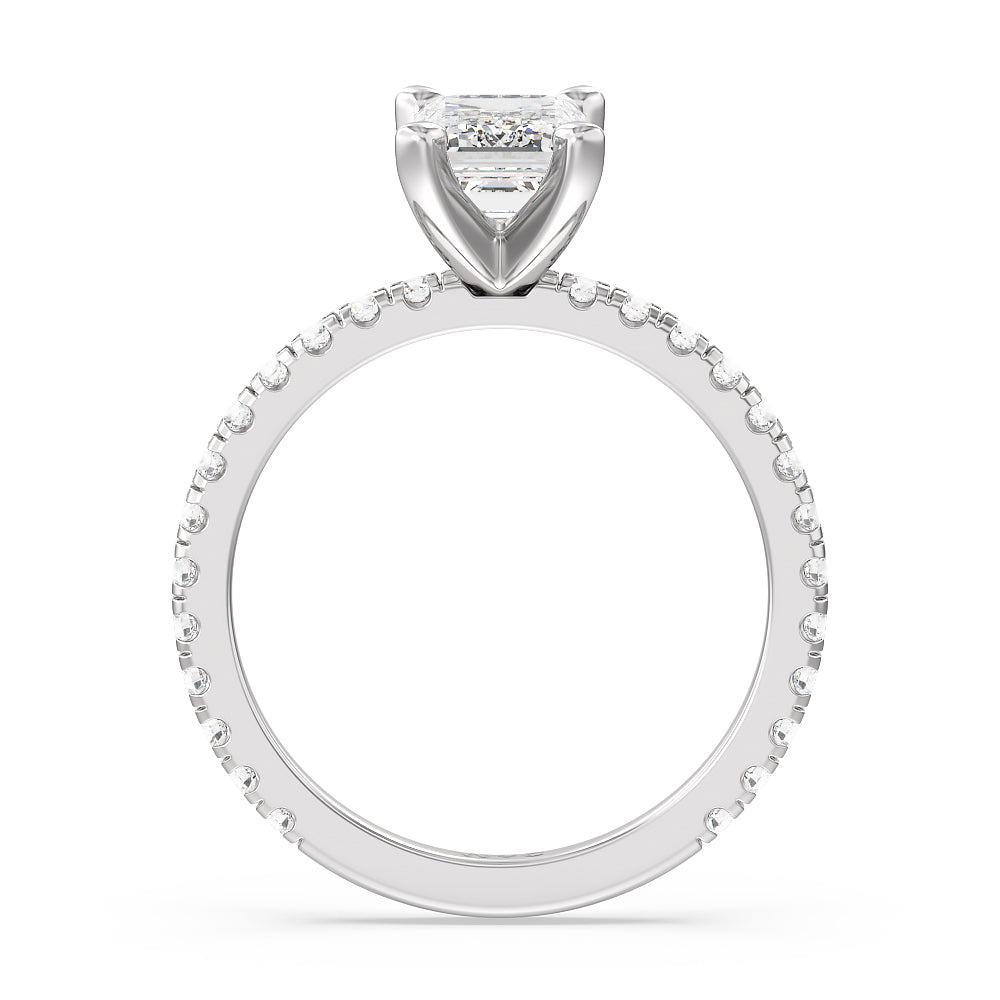 Emerald Cut Ara Medi Traditional Pave Diamond Engagement Ring with Lab Grown Diamond in 14KT Platinum view 2
