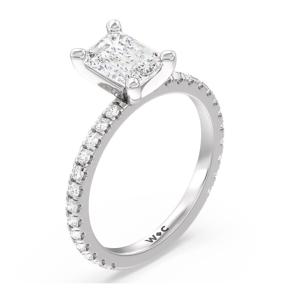 Emerald Cut Ara Medi Traditional Pave Diamond Engagement Ring with Lab Grown Diamond in 14KT Platinum view 3
