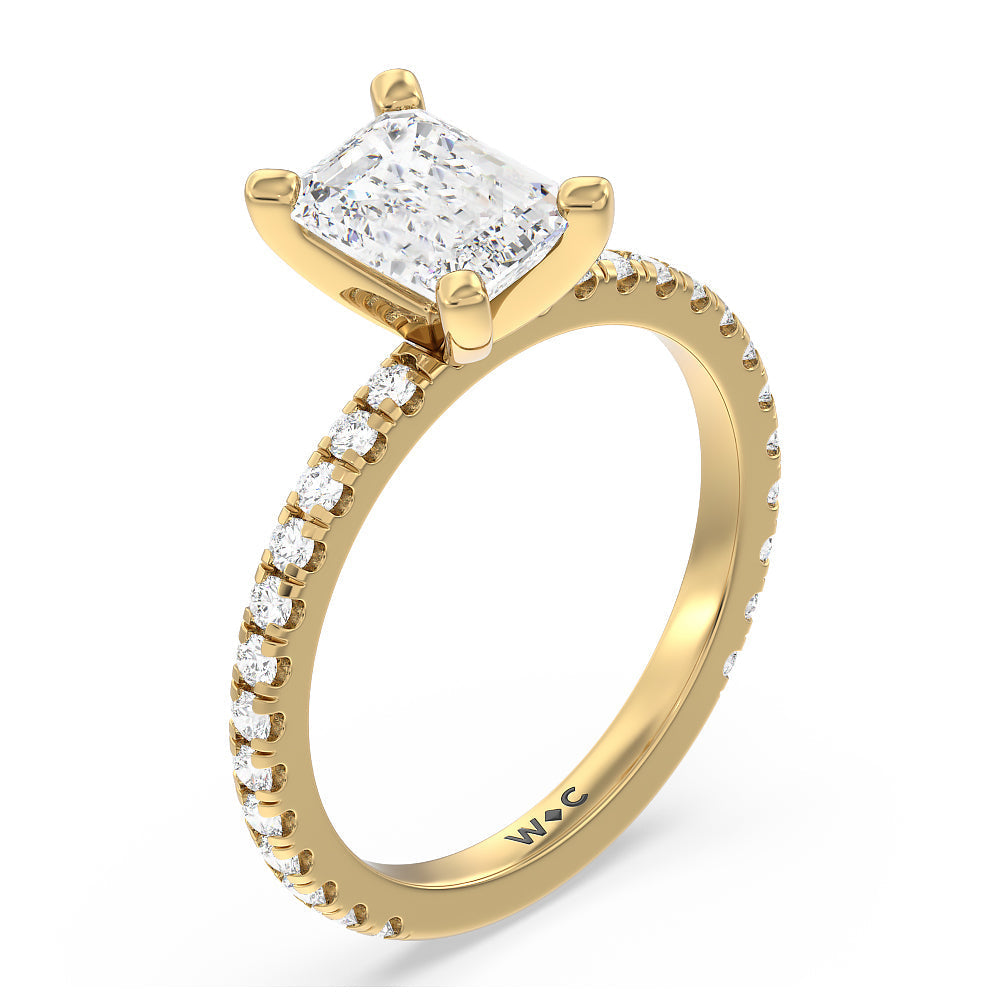 Emerald Cut Ara Medi Traditional Pave Diamond Engagement Ring with Lab Grown Diamond in 14KT Yellow Gold view 3
