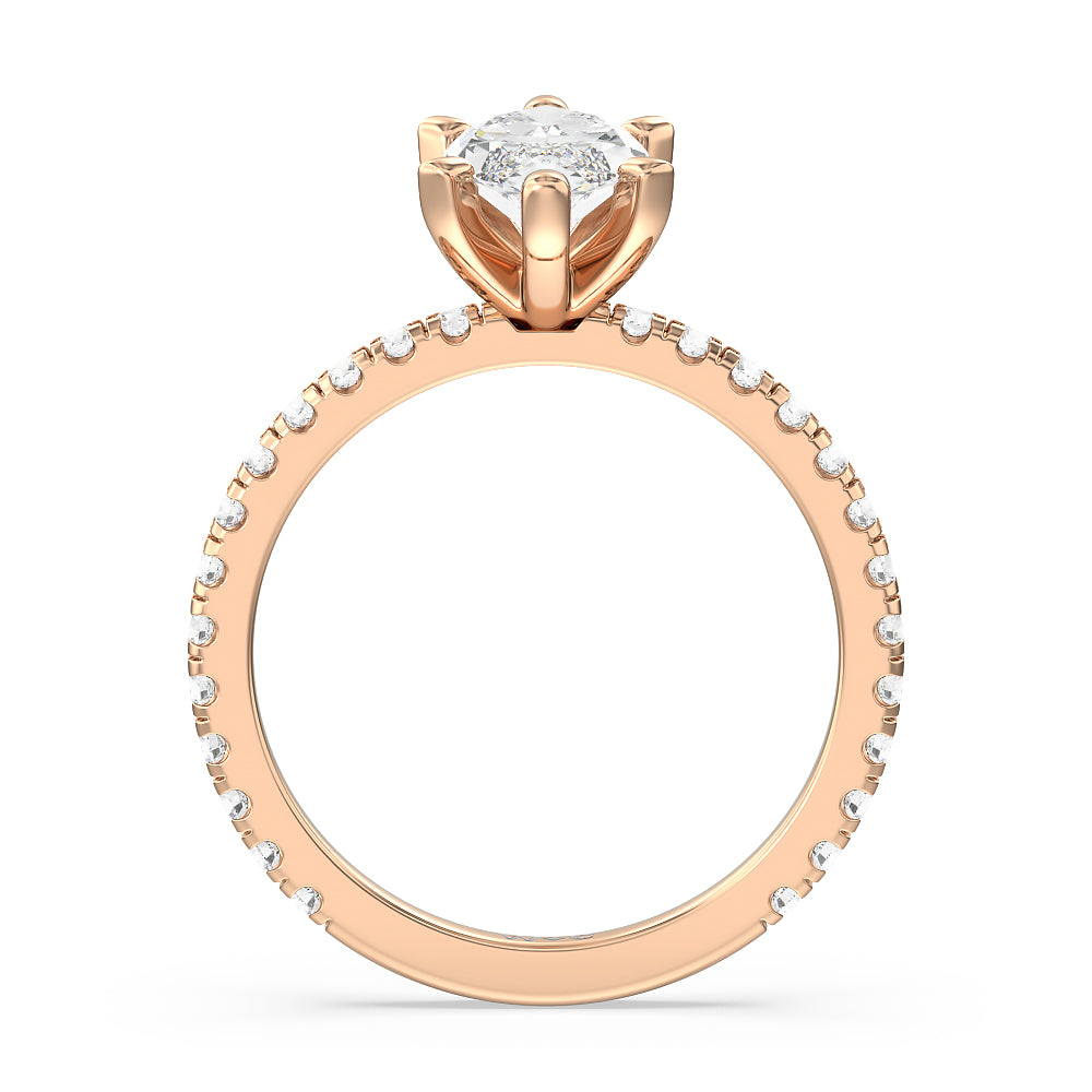 Marquise Cut Ara Medi Traditional Pave Diamond Engagement Ring with Lab Grown Diamond in 14KT Rose Gold view 2
