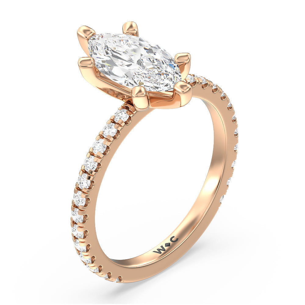 Marquise Cut Ara Medi Traditional Pave Diamond Engagement Ring with Lab Grown Diamond in 14KT Rose Gold view 3
