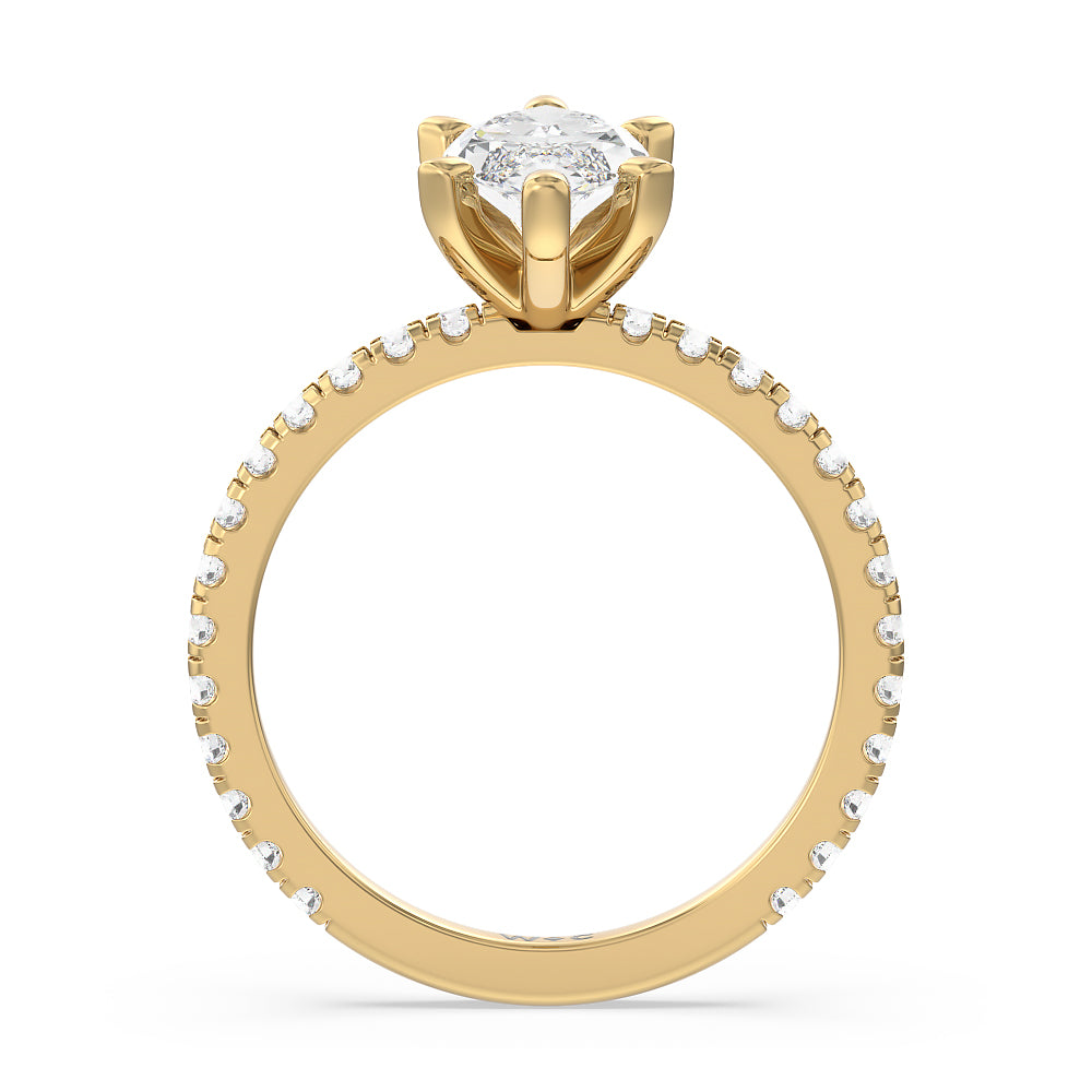 Marquise Cut Ara Medi Traditional Pave Diamond Engagement Ring with Lab Grown Diamond in 14KT Yellow Gold view 2
