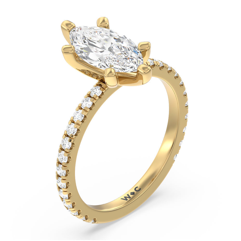 Marquise Cut Ara Medi Traditional Pave Diamond Engagement Ring with Lab Grown Diamond in 14KT Yellow Gold view 3
