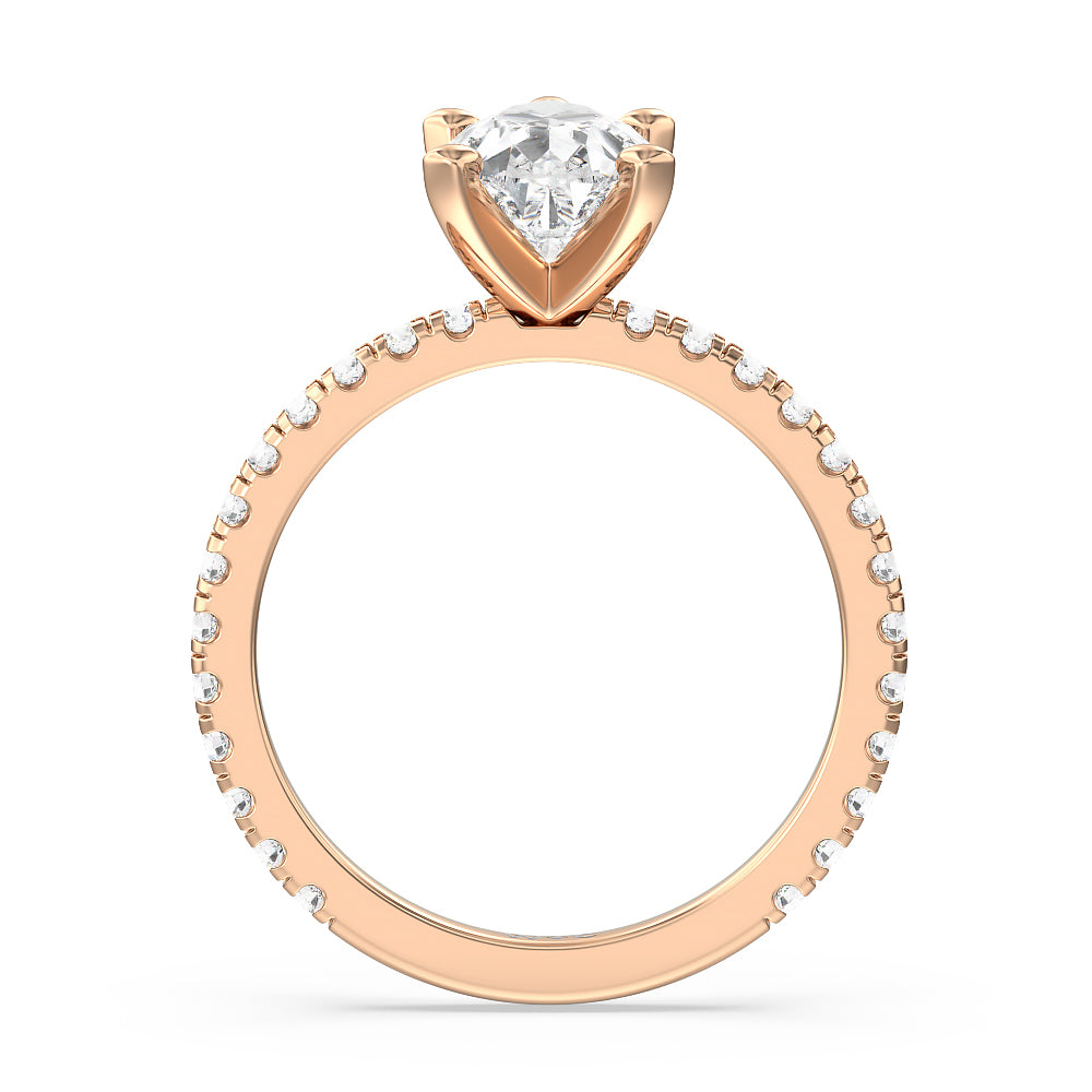 Pear Cut Ara Medi Traditional Pave Diamond Engagement Ring with Lab Grown Diamond in 14KT Rose Gold view 2
