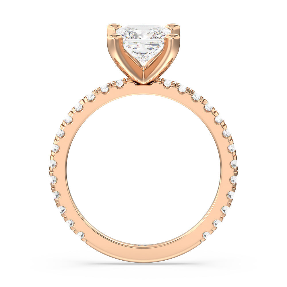 Princess Cut Ara Medi Traditional Pave Diamond Engagement Ring with Lab Grown Diamond in 14KT Rose Gold view 2
