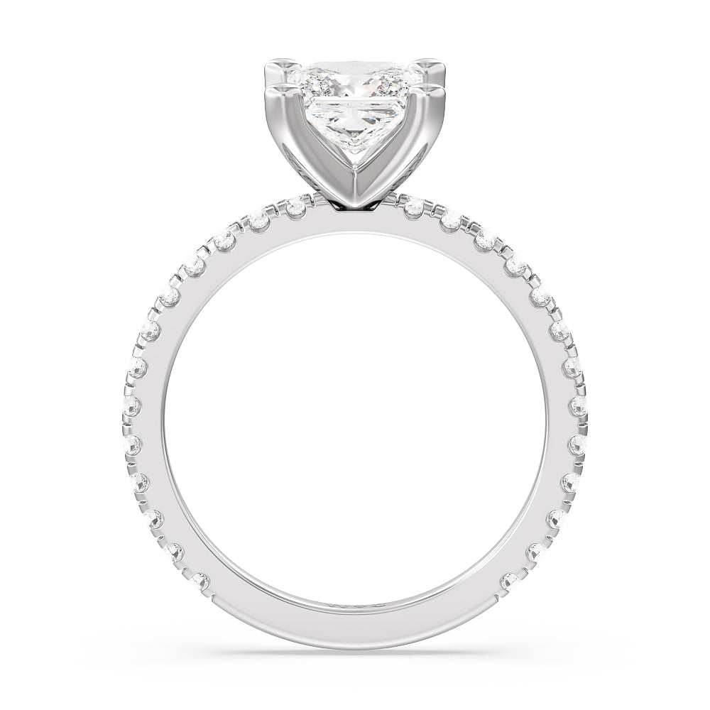 Princess Cut Ara Medi Traditional Pave Diamond Engagement Ring with Lab Grown Diamond in 14KT Platinum view 2
