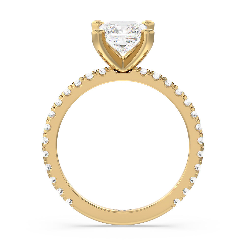 Princess Cut Ara Medi Traditional Pave Diamond Engagement Ring with Lab Grown Diamond in 14KT Yellow Gold view 2
