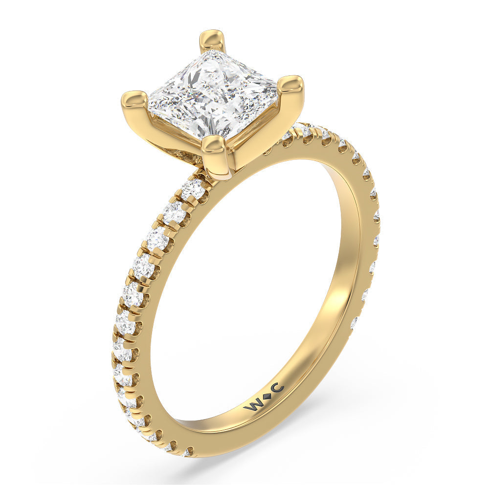 Princess Cut Ara Medi Traditional Pave Diamond Engagement Ring with Lab Grown Diamond in 14KT Yellow Gold view 3
